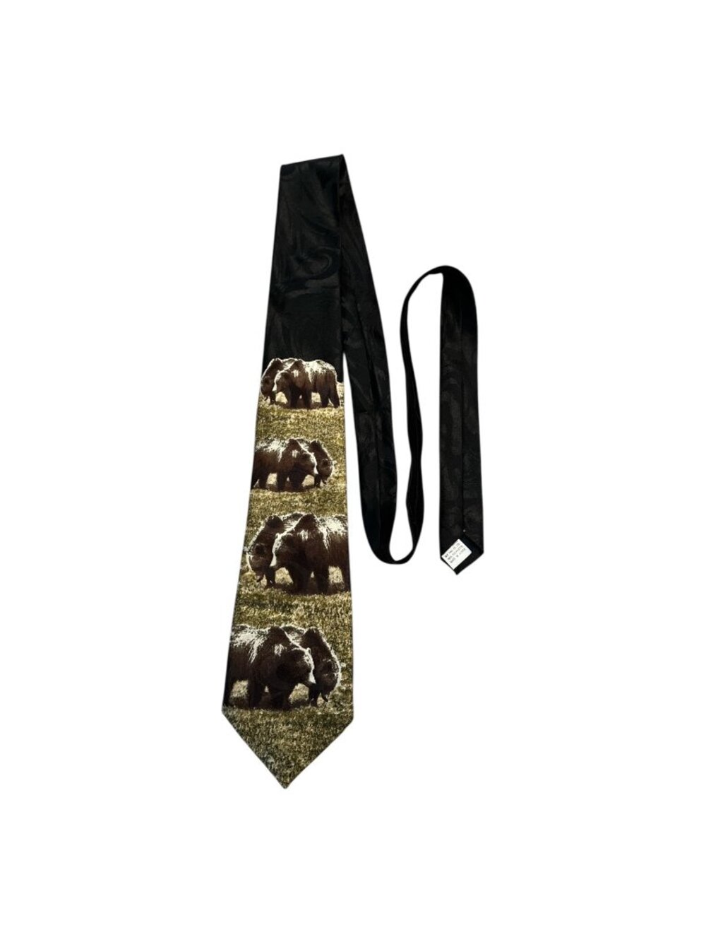 Fratello Handmade Bear Necktie Wildlife Animal Print Black Polyester Tie Korea